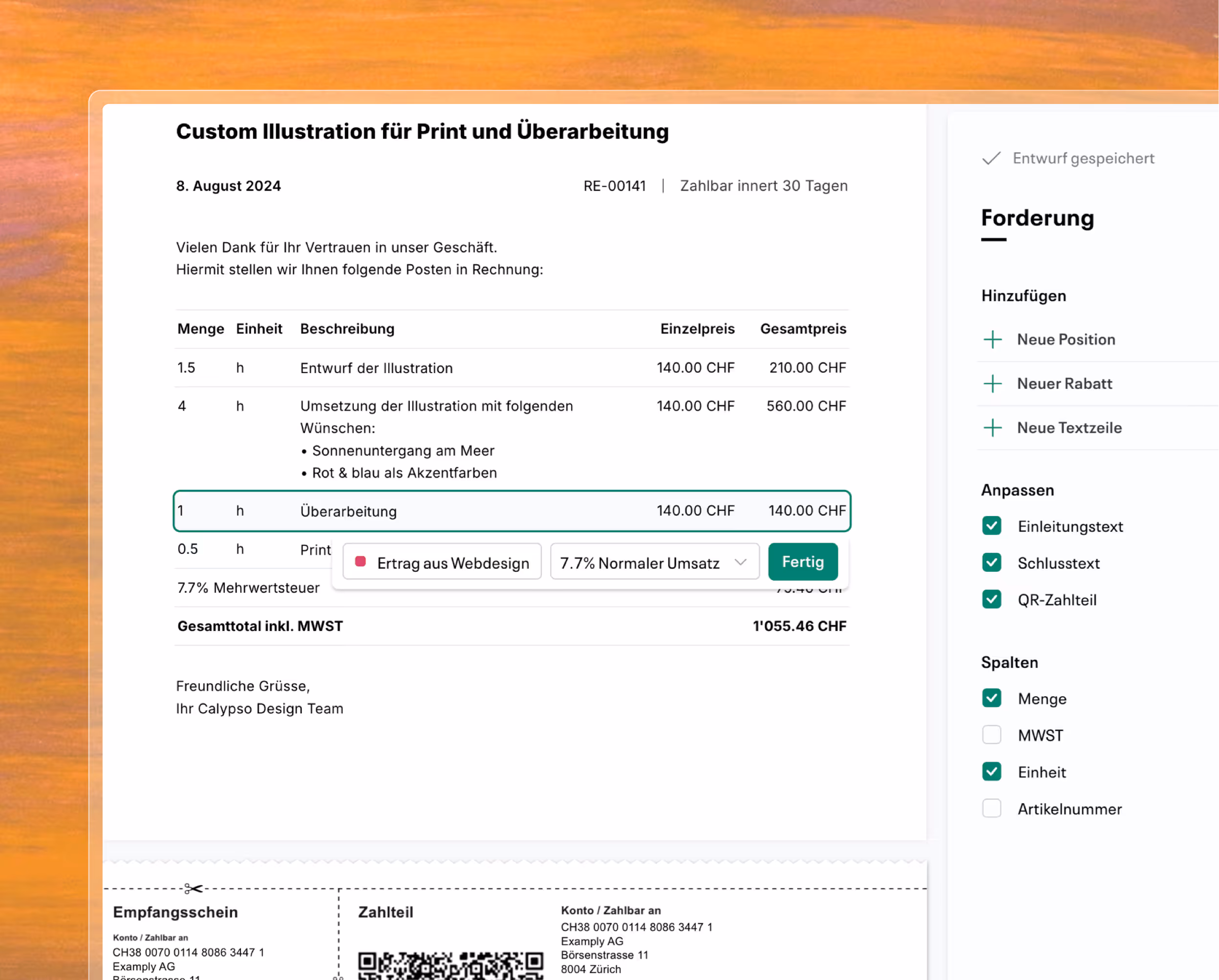 Visueller Editor um Forderungen zu stellen