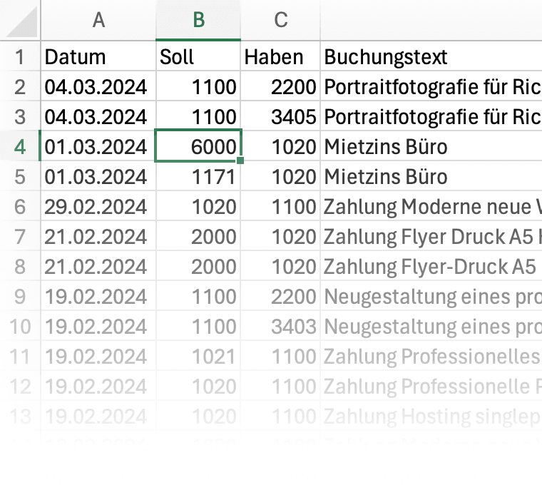 Buchungsjournal in Excel